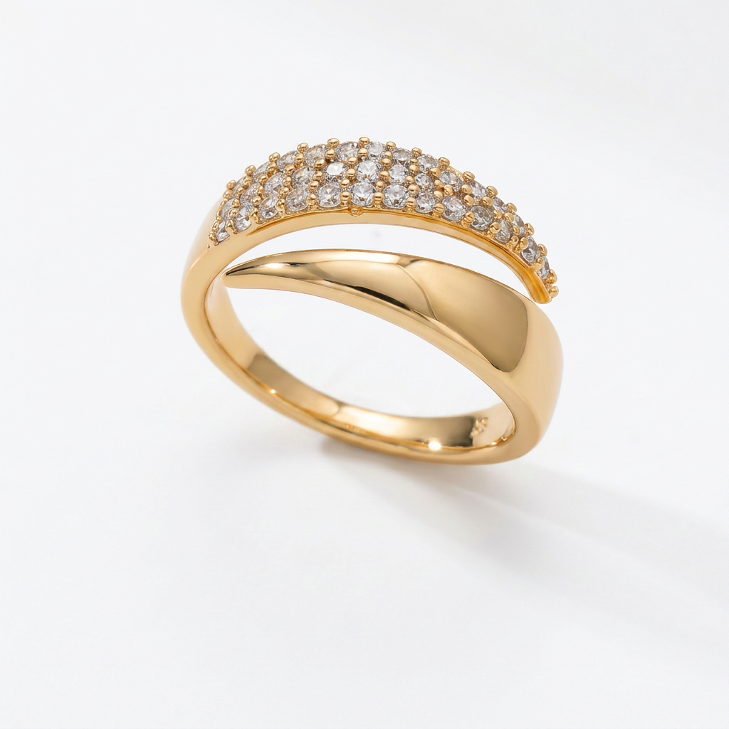 Abrazo Dorado - elegante anillo con cristales