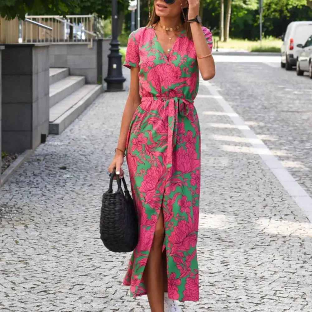 Lucía Fucsia - vestido cruzado con estampado