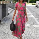 Lucía Fucsia - vestido cruzado con estampado