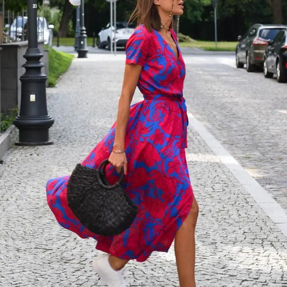 Lucía Fucsia - vestido cruzado con estampado