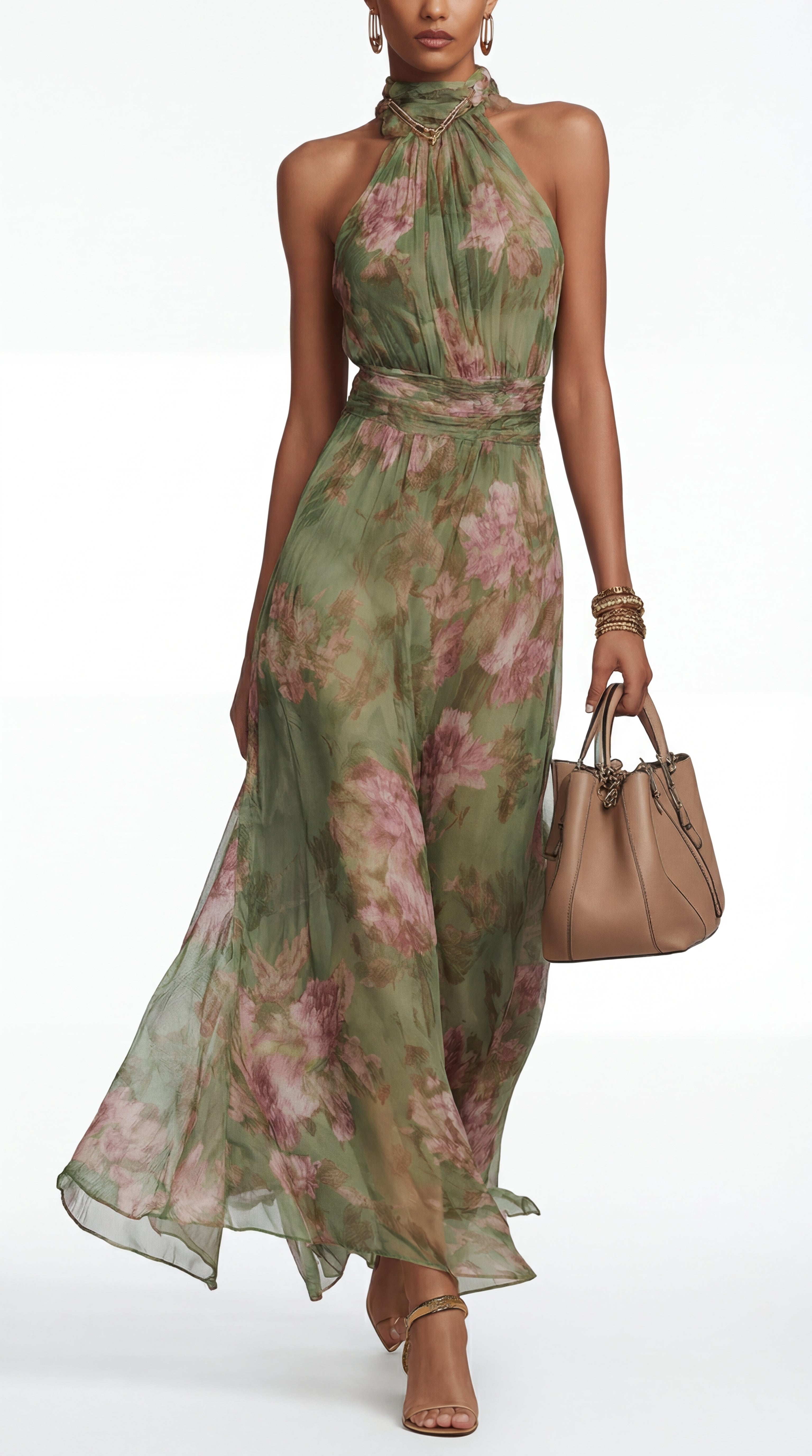 Bella Seda - vestido maxi halter floral elegante