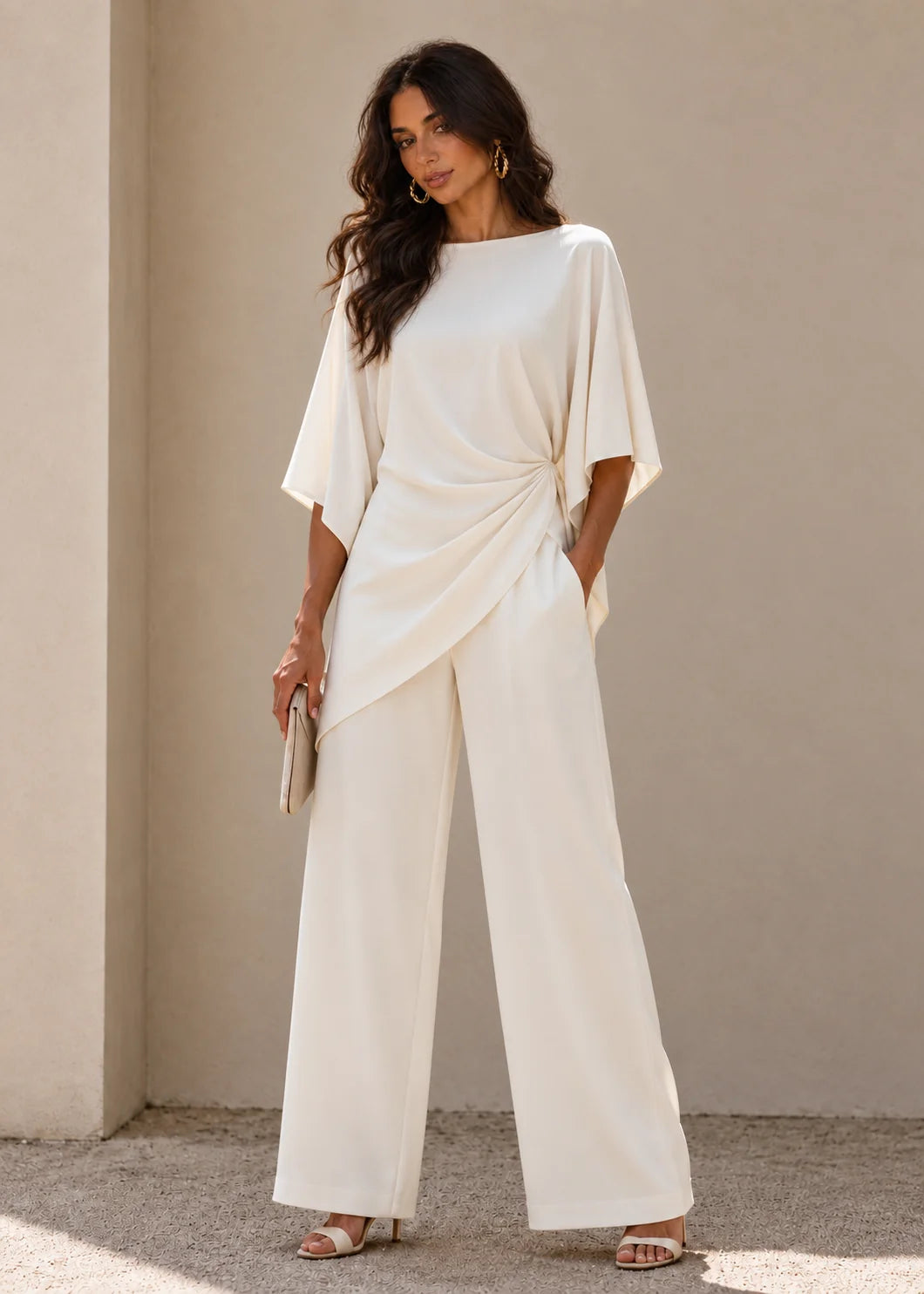 Gabriela - conjunto de blusa drapeada y pantalón palazzo