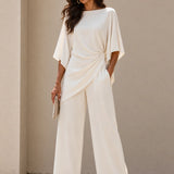 Gabriela - conjunto de blusa drapeada y pantalón palazzo