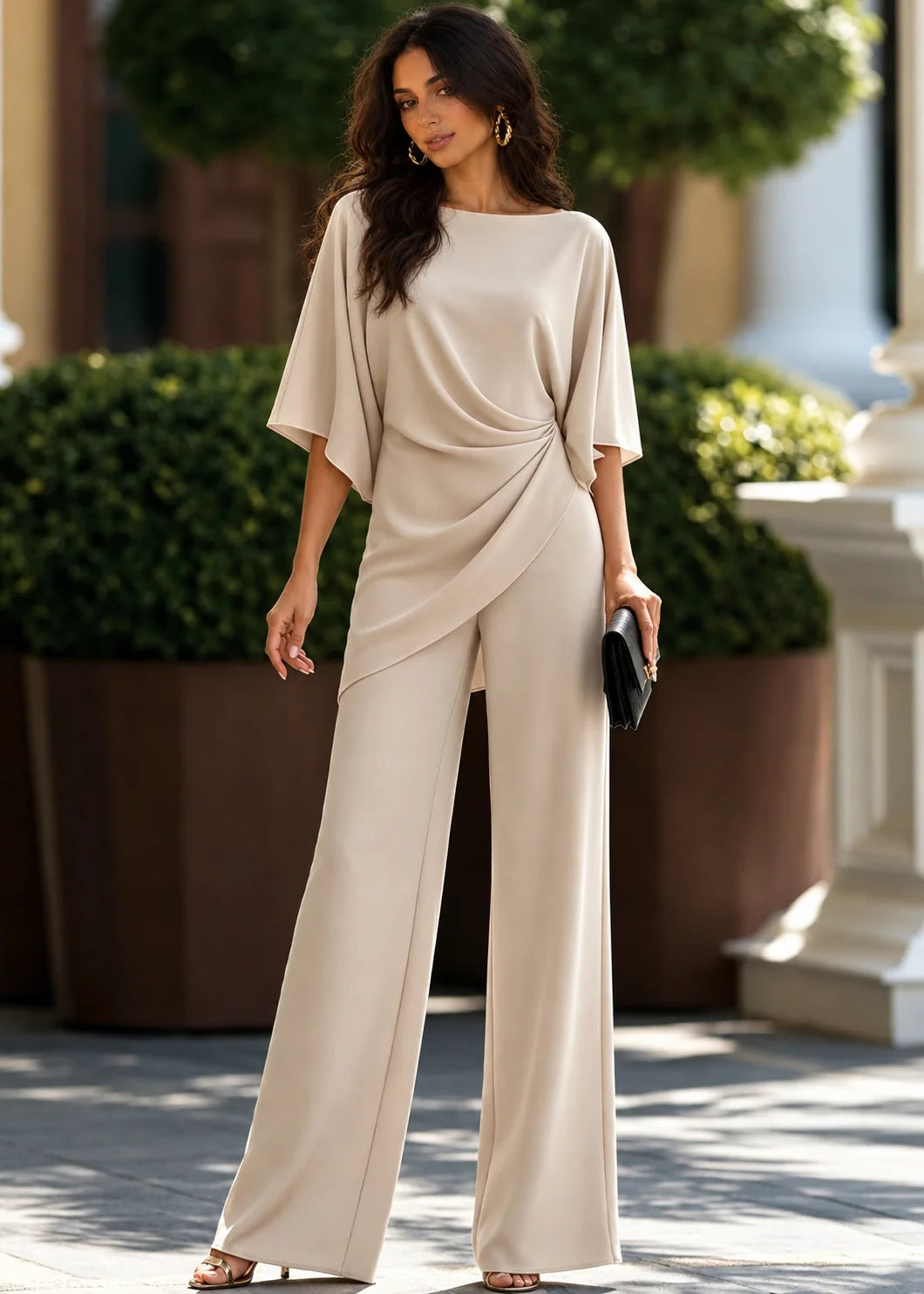 Gabriela - conjunto de blusa drapeada y pantalón palazzo
