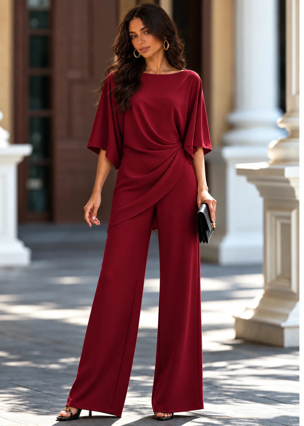 Gabriela - conjunto de blusa drapeada y pantalón palazzo