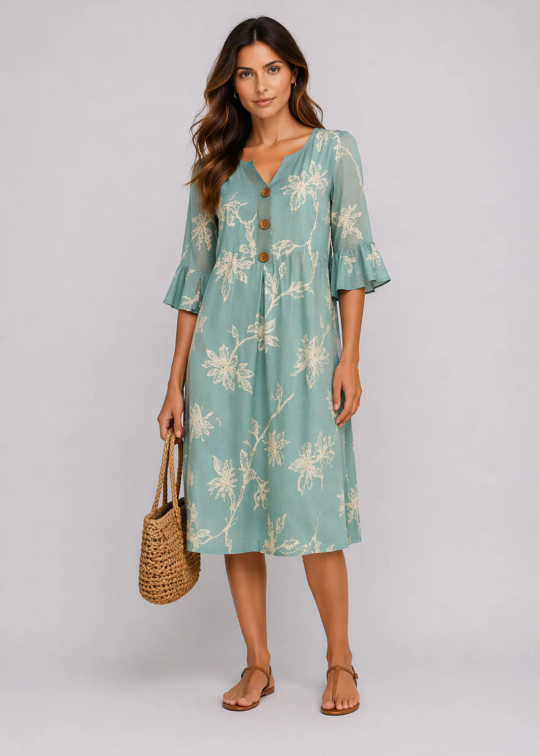 Cielo Azul - vestido holgado con mangas acampanadas