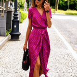 Lucía Fucsia - vestido cruzado con estampado