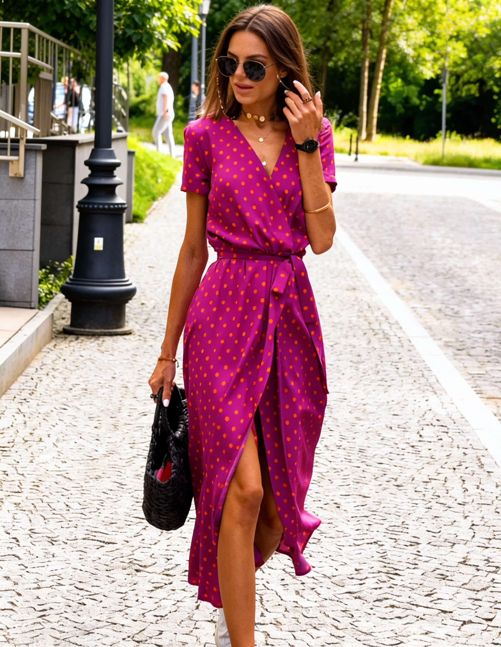 Lucía Fucsia - vestido cruzado con estampado