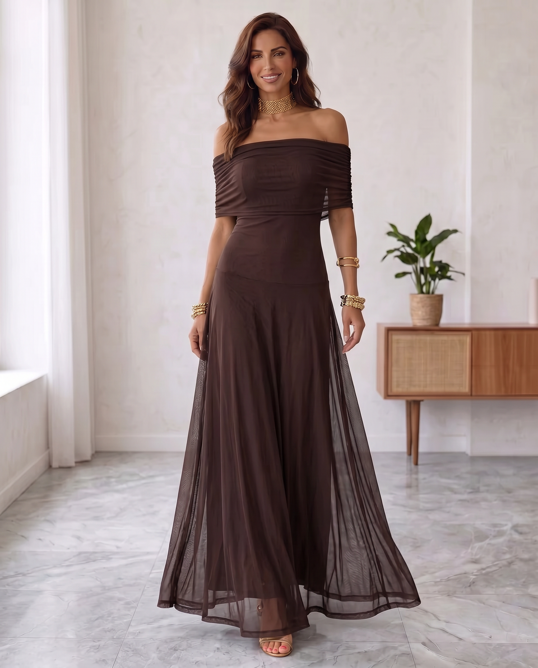Giorgina - Vestido largo con hombros al hombro
