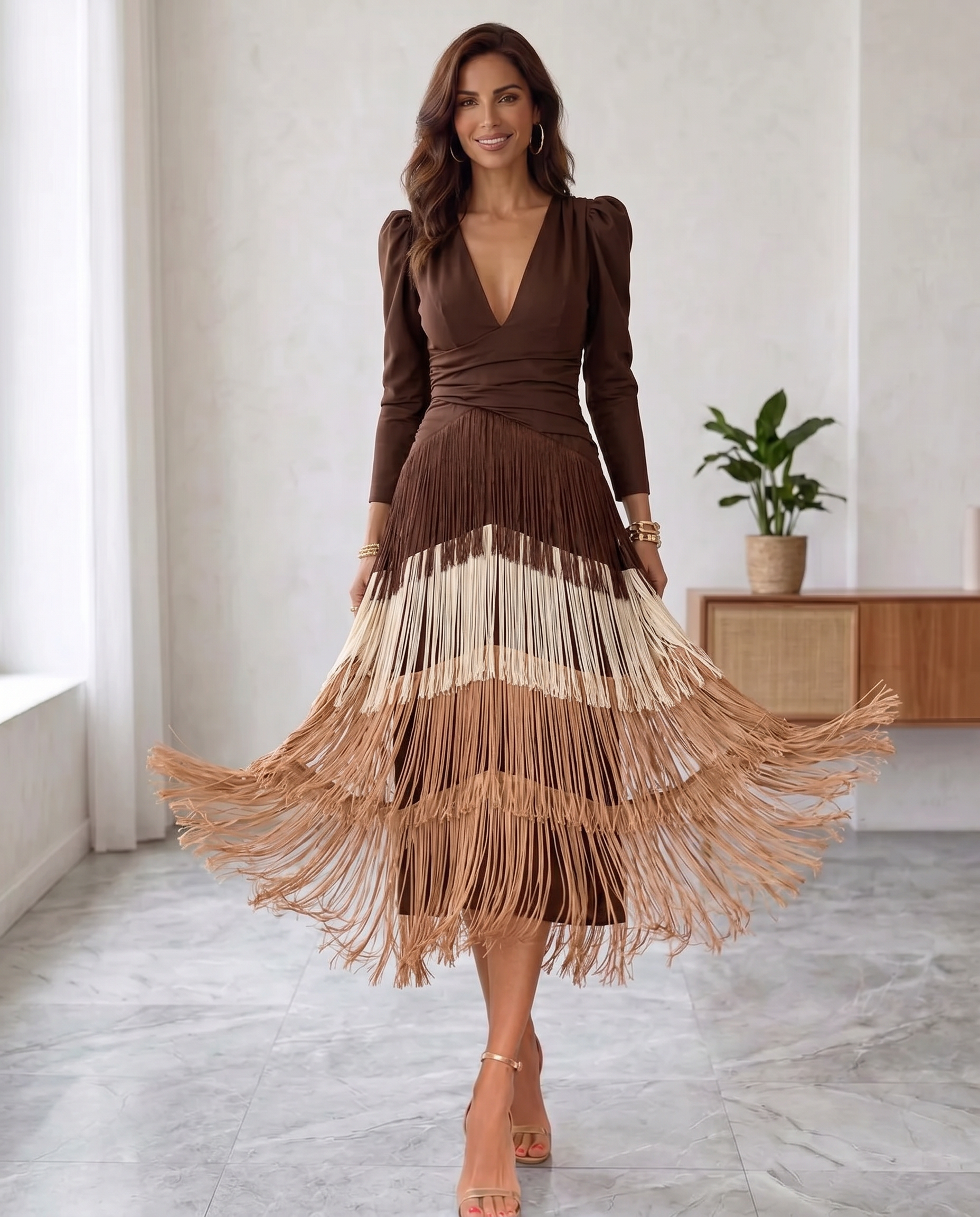 Roselle - vestido midi largo con flecos