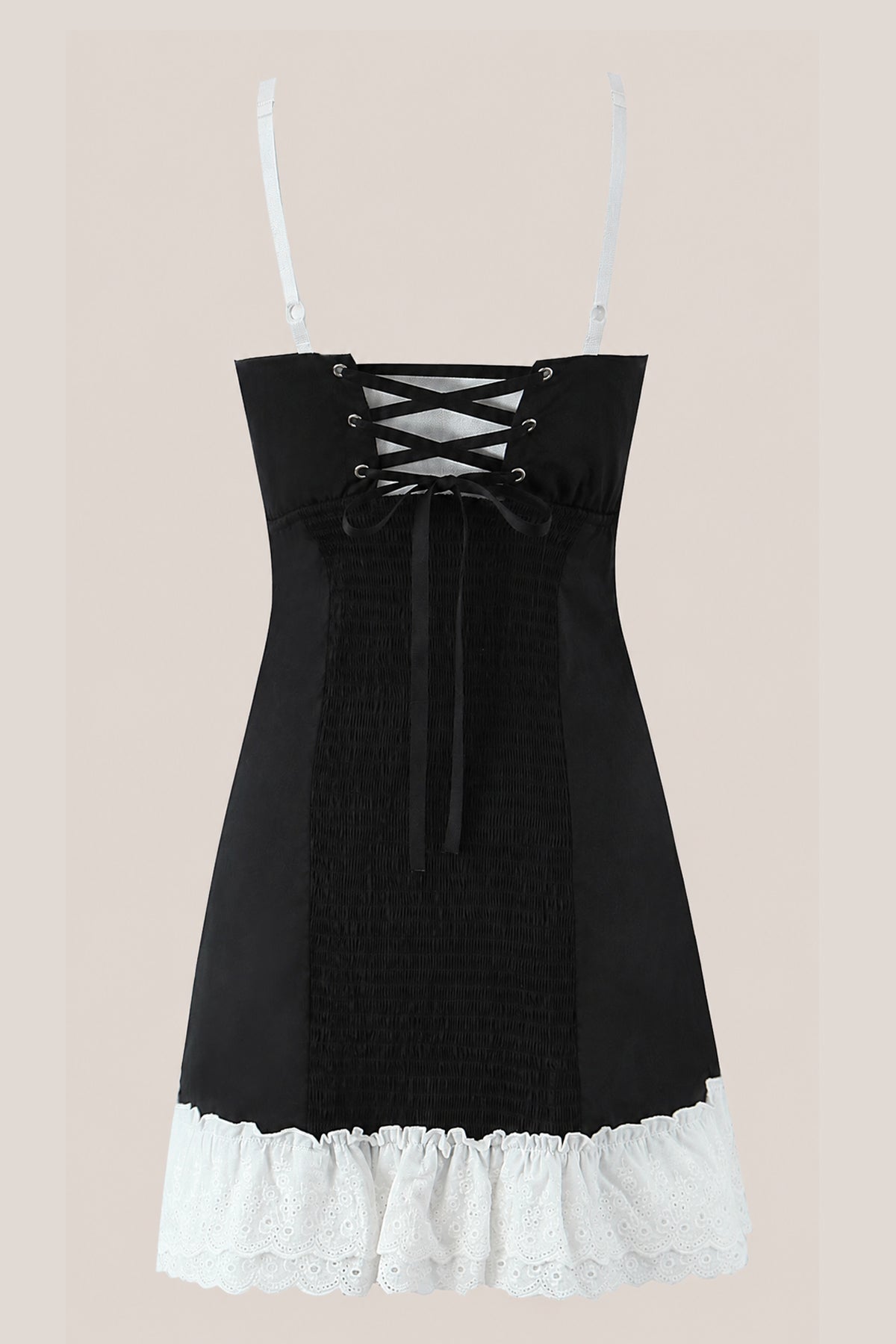 Spaghetti Straps Lace A-Line Cotton Mini Dress in Black