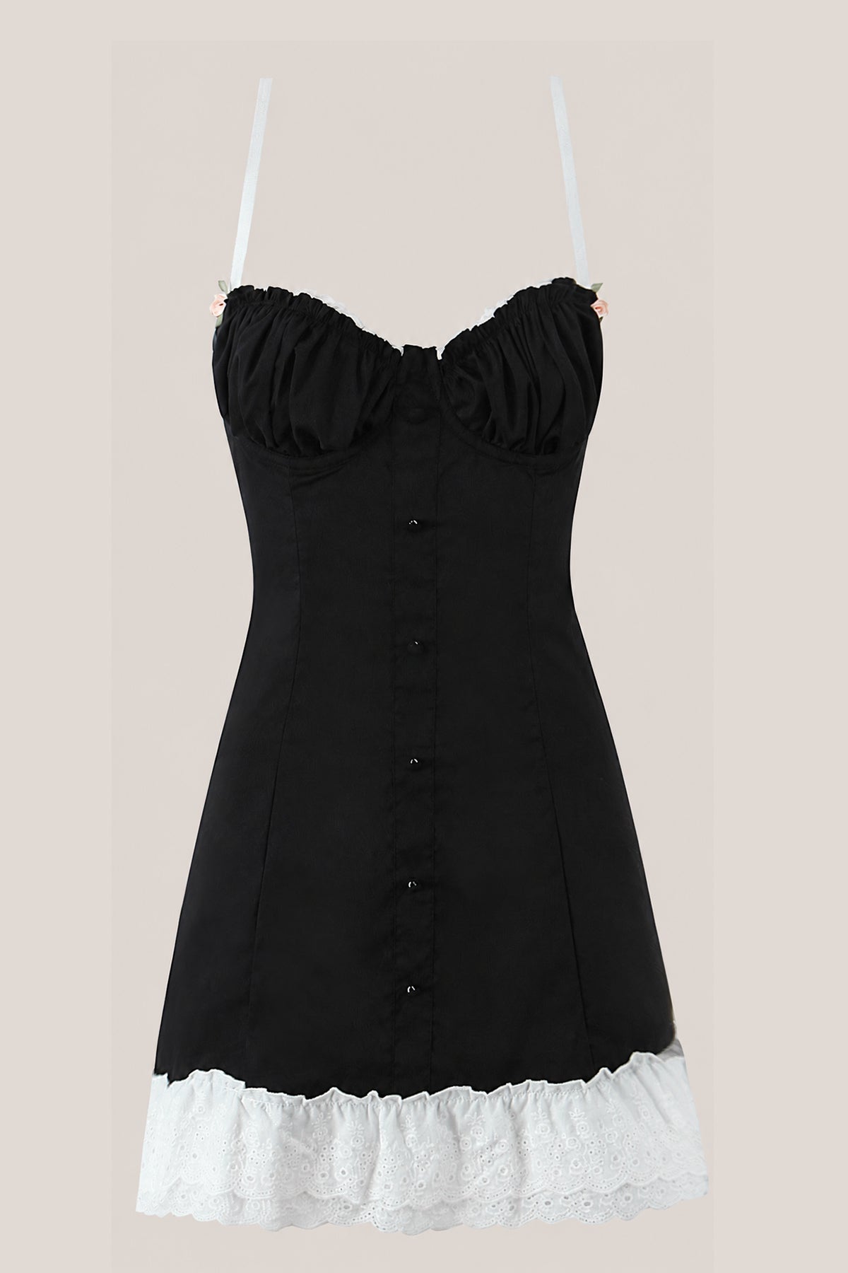 Spaghetti Straps Lace A-Line Cotton Mini Dress in Black