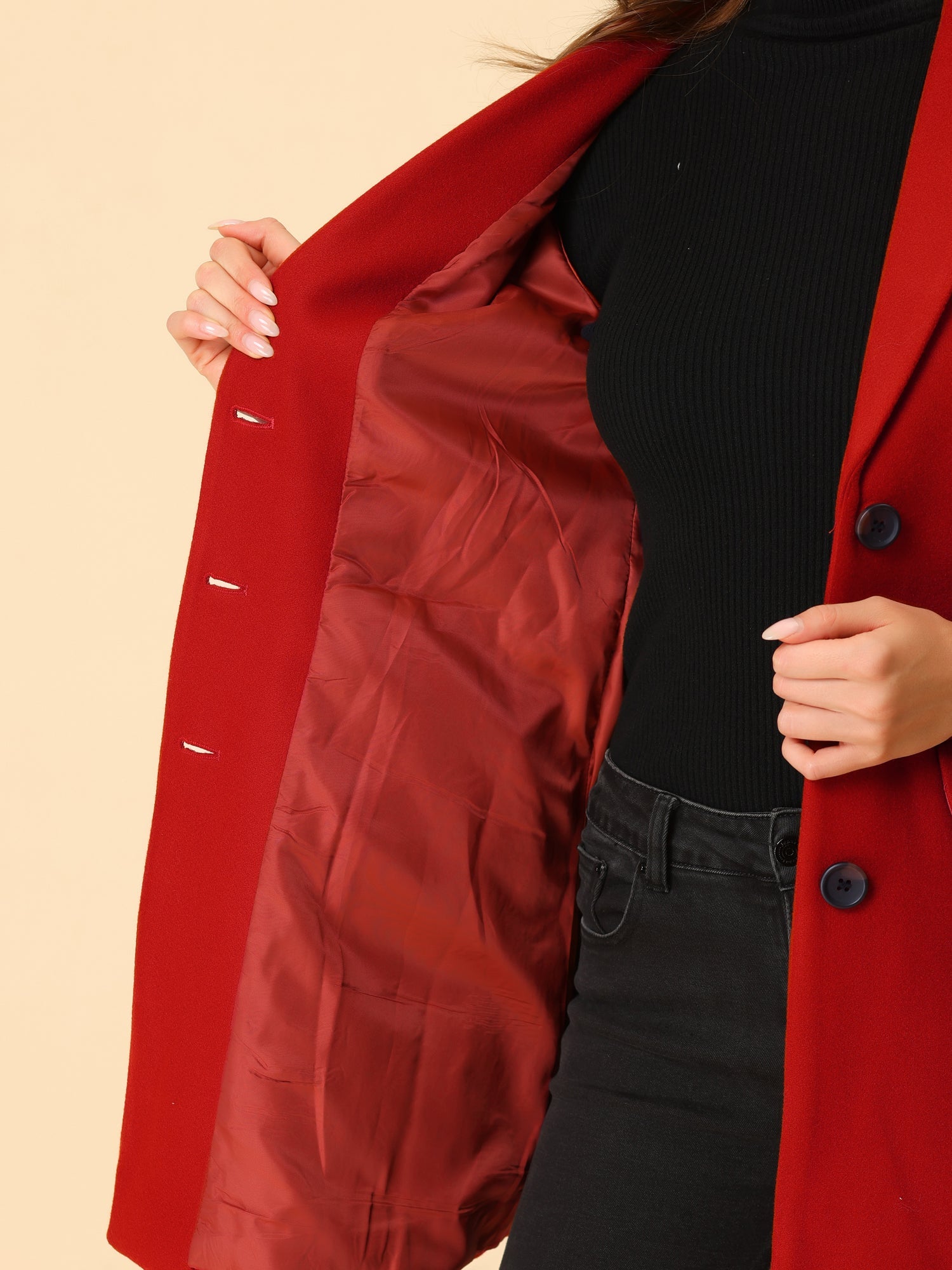 Éclat Rouge - Abrigo clásico de lana con cuello
